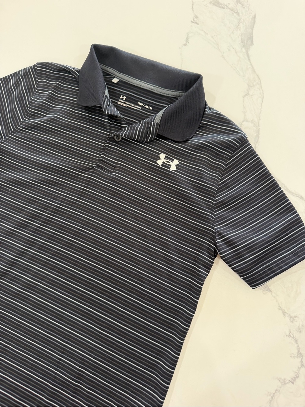 Under Armour Boys Performance Matchplay Striped Polo Shirt Black Gray Youth M